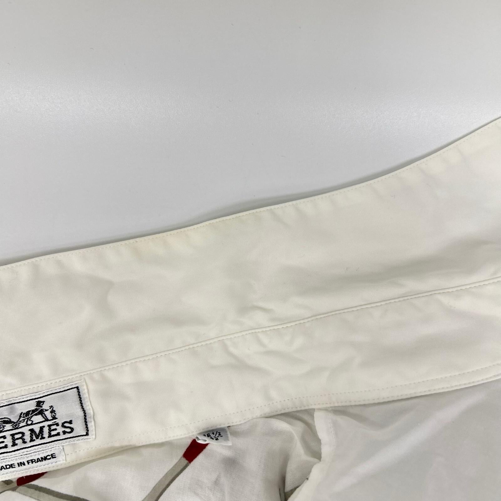 HERMES エルメス ホワイト 総柄 コットン バックプリント 袖セリエボタン 長袖シャツ トップス
