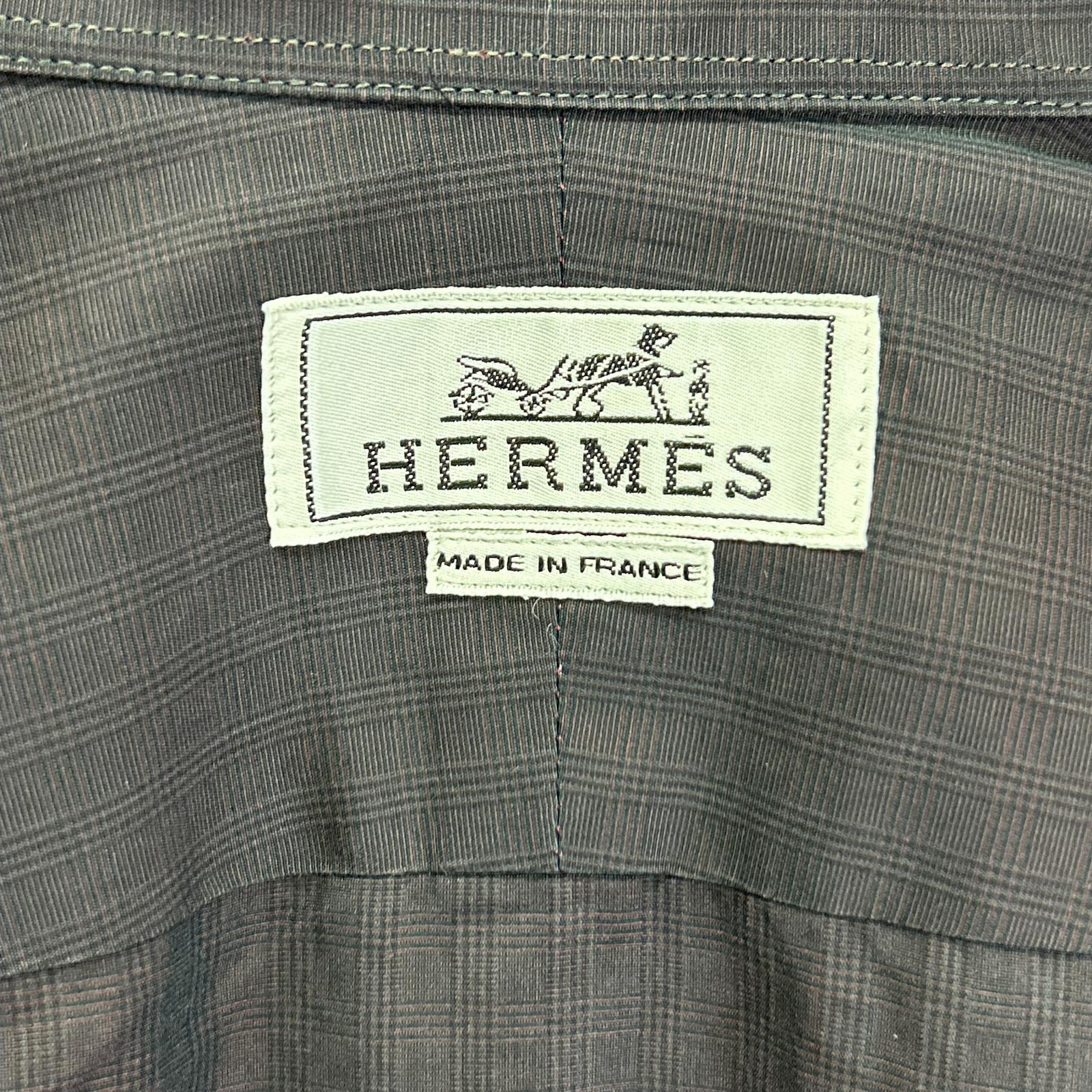 HERMES エルメス チャコール コットン 袖セリエボタン 長袖シャツ トップス