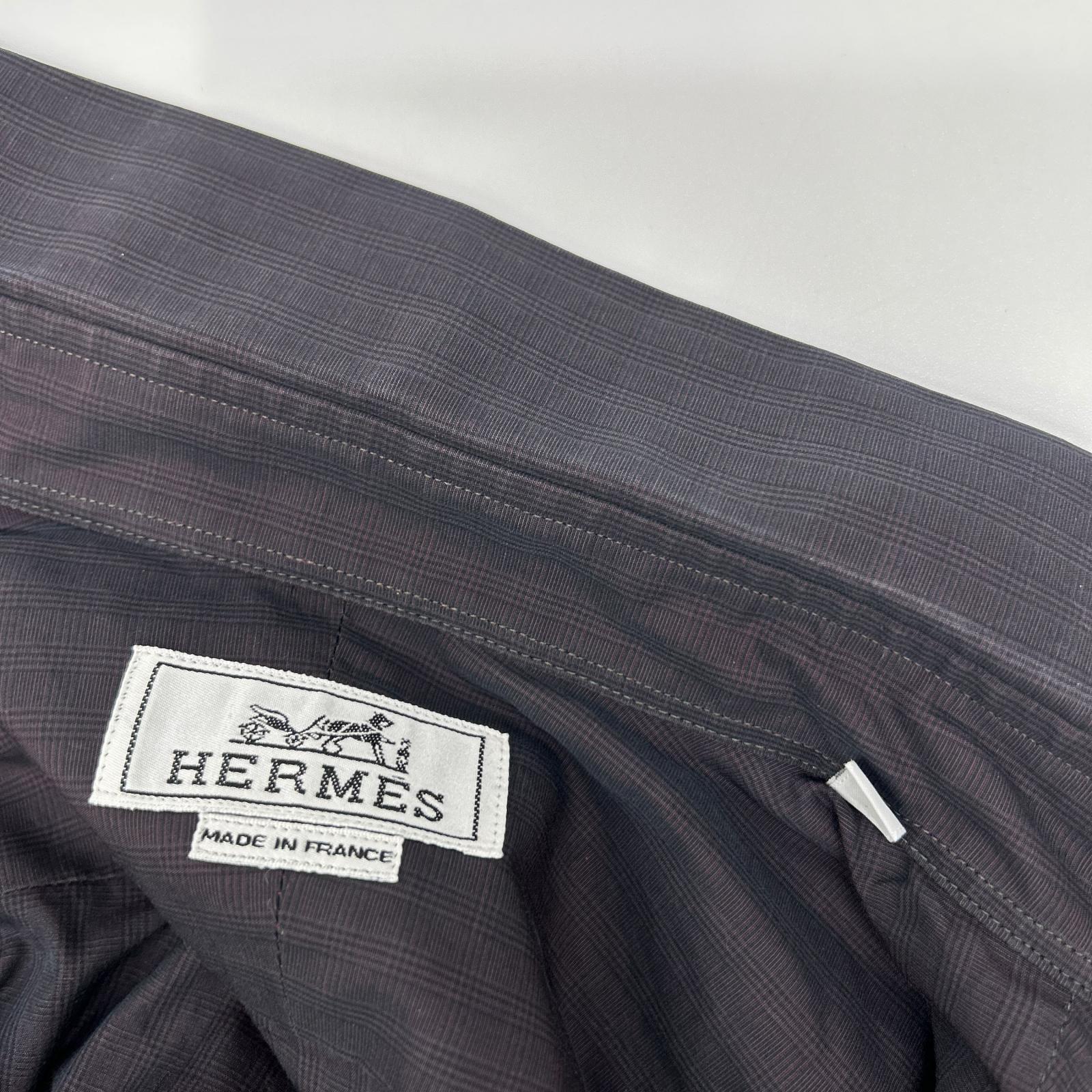 HERMES エルメス チャコール コットン 袖セリエボタン 長袖シャツ トップス