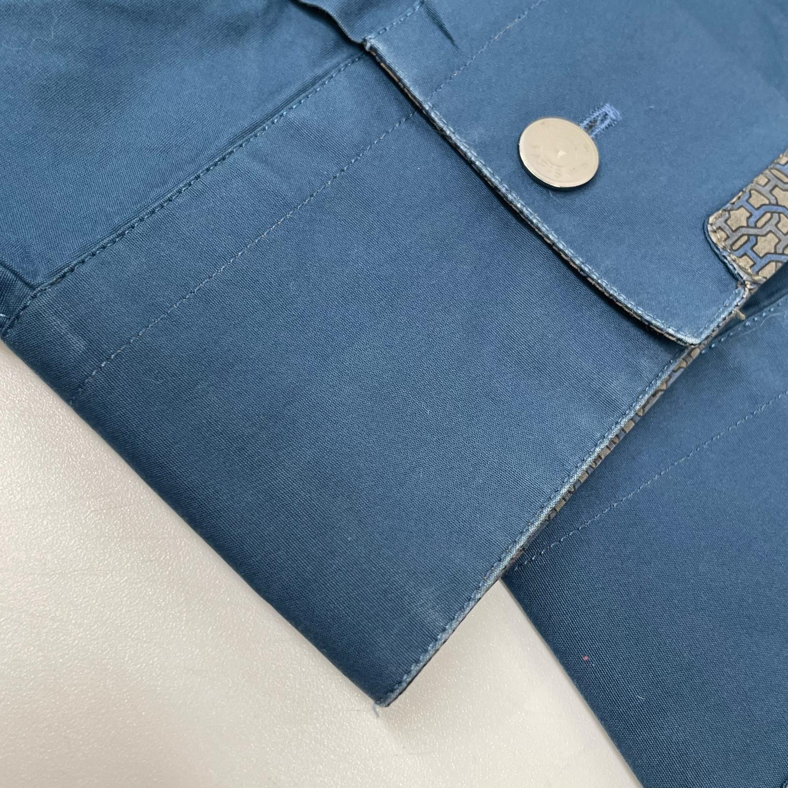 HERMES エルメス ブルー コットン 袖セリエボタン 長袖シャツ トップス