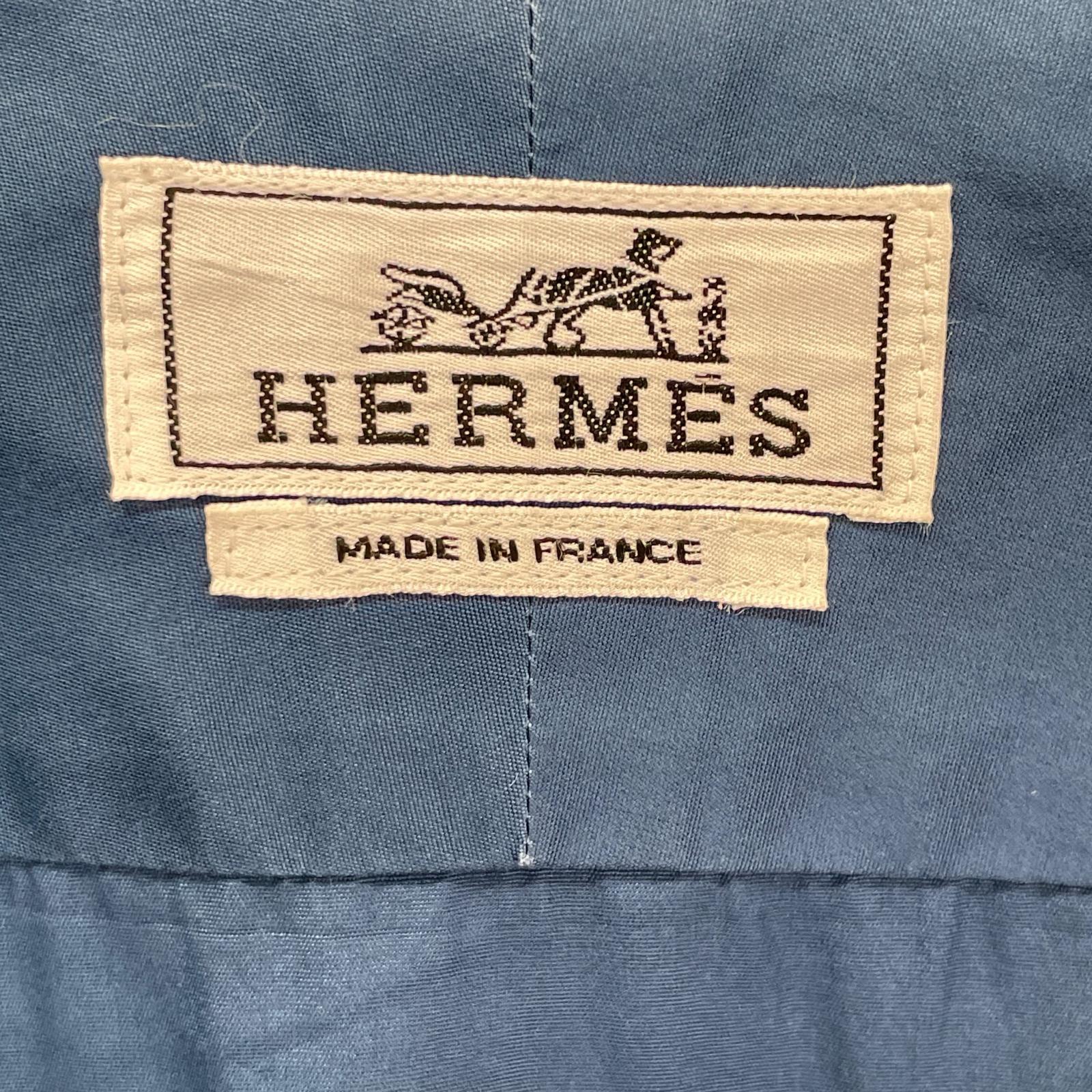 HERMES エルメス ブルー コットン 袖セリエボタン 長袖シャツ トップス