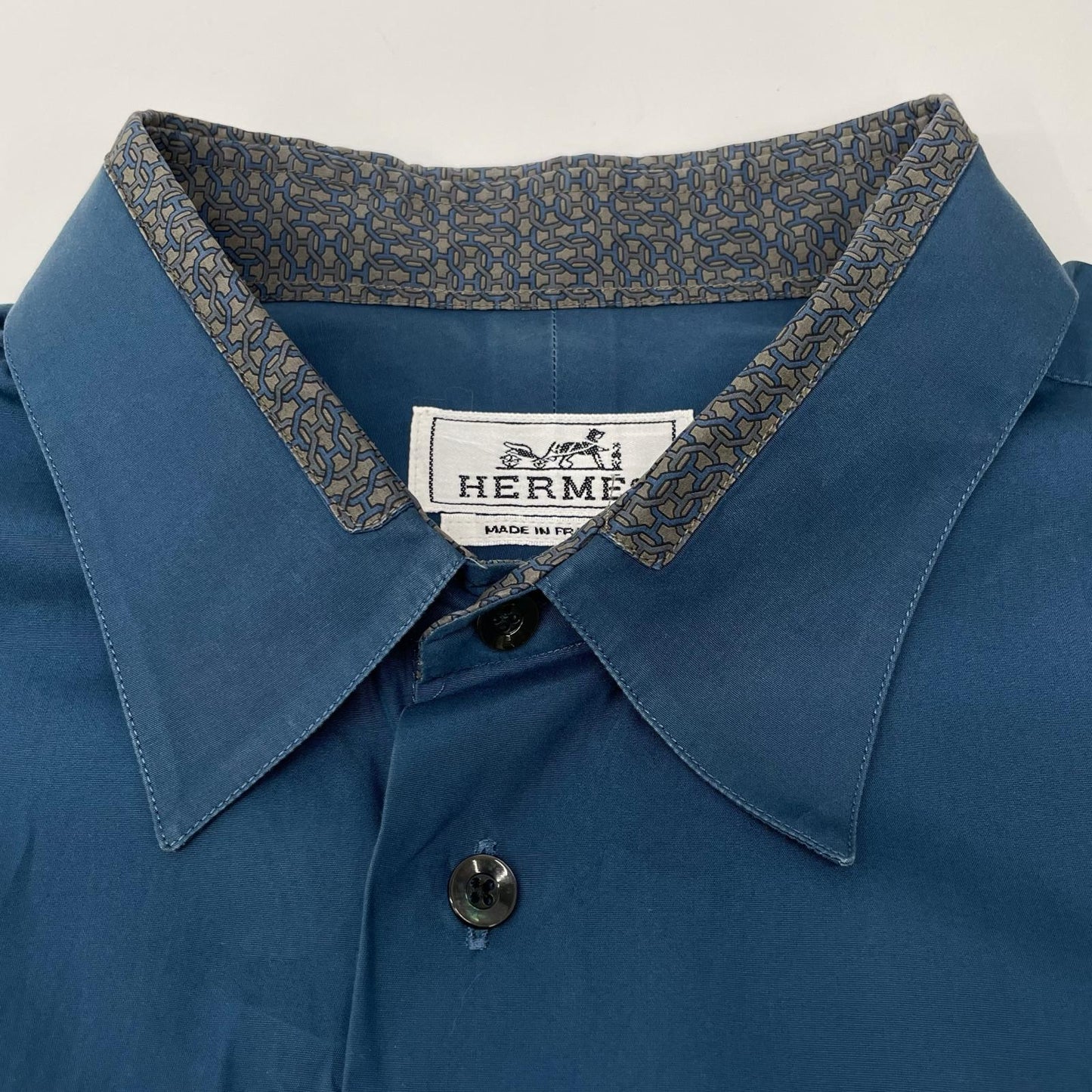 HERMES エルメス ブルー コットン 袖セリエボタン 長袖シャツ トップス