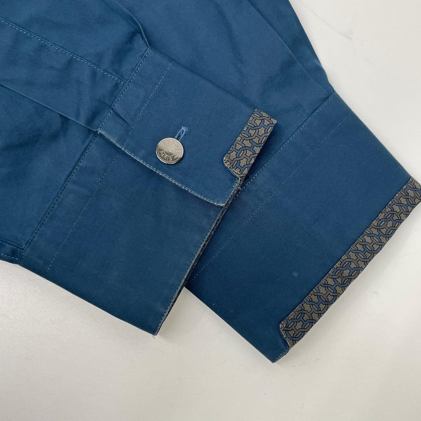 HERMES エルメス ブルー コットン 袖セリエボタン 長袖シャツ トップス