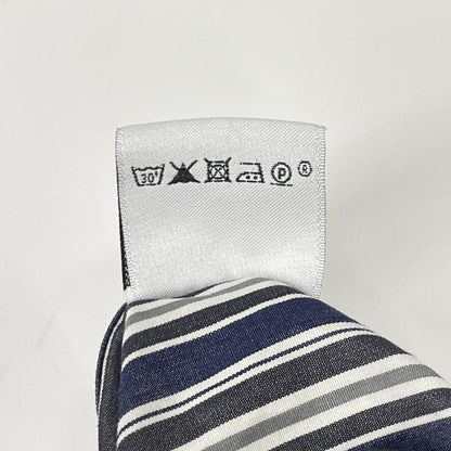 HERMES エルメス ホワイト×グレー ストライプ コットン 袖セリエボタン 長袖シャツ トップス