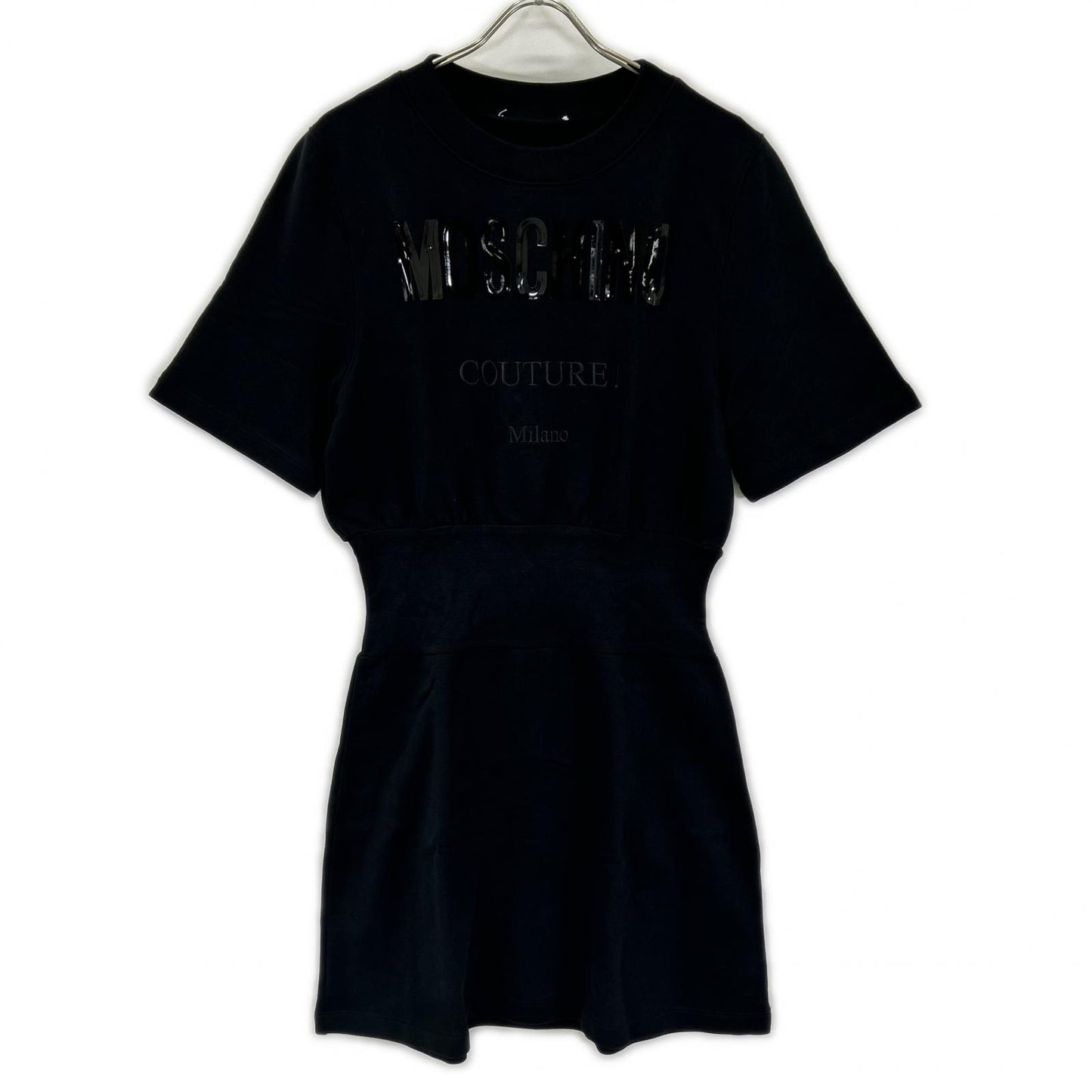 MOSCHINO モスキーノ 【COUTURE】KE7231142 ブラック エナメルロゴ スウェット半袖ワンピース ワンピース
