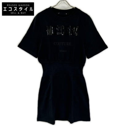 MOSCHINO モスキーノ 【COUTURE】KE7231142 ブラック エナメルロゴ スウェット半袖ワンピース ワンピース