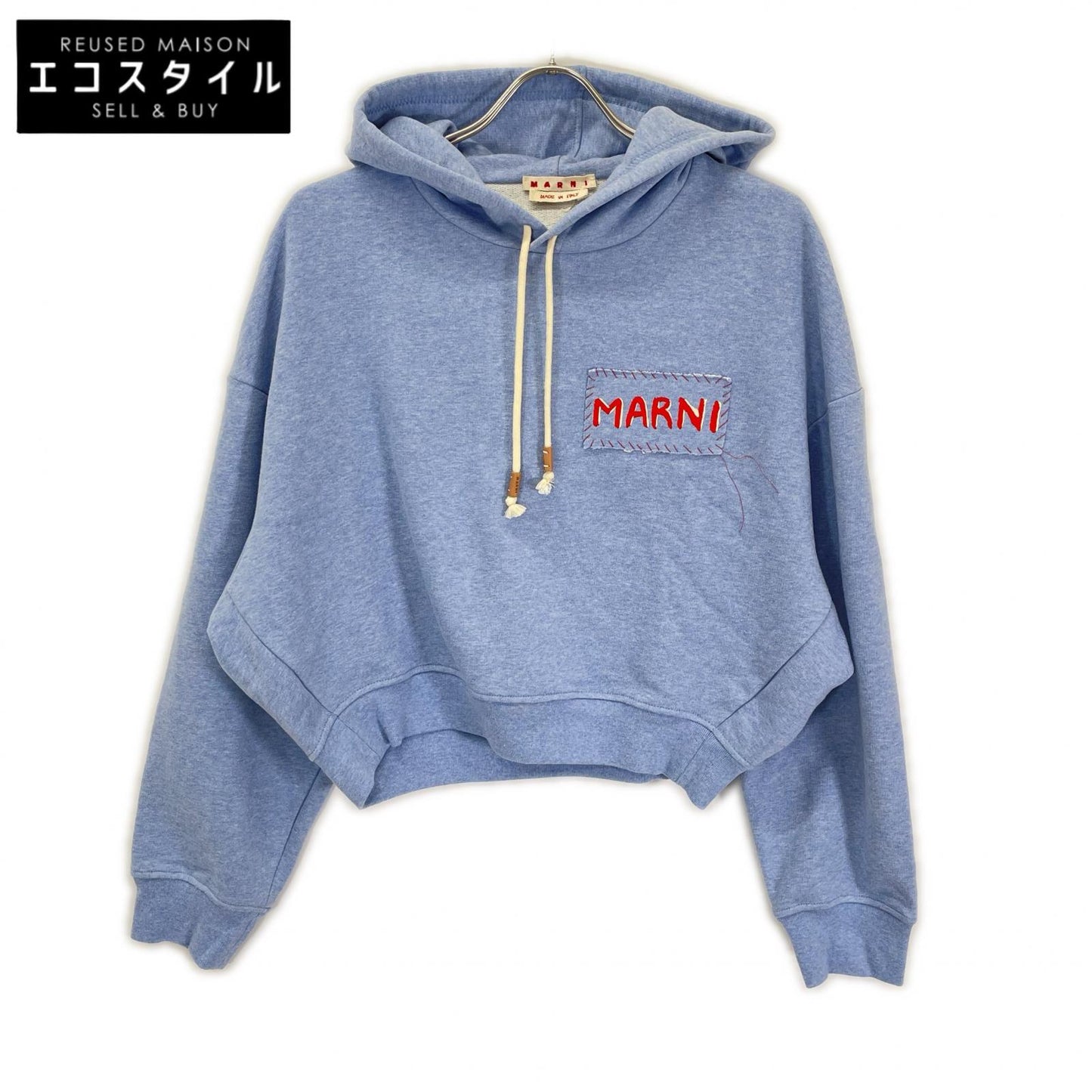 MARNI マルニ 24年製 FLJE0211X0 UTC397 ブルー ロゴパッチ フーディー トップス