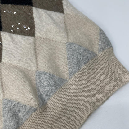 BRUNELLO CUCINELLI ブルネロクチネリ ホワイト ウールカシミヤ アーガイルチェック ニットトップス トップス