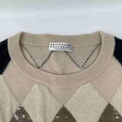 BRUNELLO CUCINELLI ブルネロクチネリ ホワイト ウールカシミヤ アーガイルチェック ニットトップス トップス