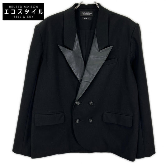 PLATEAU STUDIO Plateau Studio PW21J04 Black Leather-Panel Peak-Lapel Double-Breasted Jacket Jacket