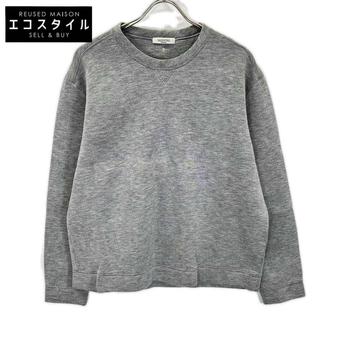 VALENTINO ヴァレンティノ グレー 前Vガゼット スタッズ スウェット トップス