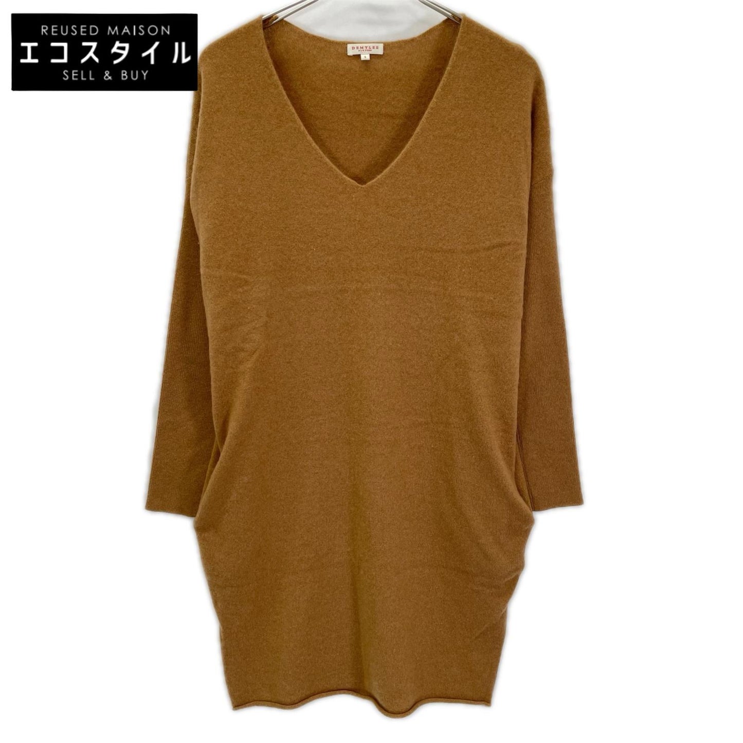 demylee デミリー ブラウン カシミア100 Vネックワンピース ワンピース