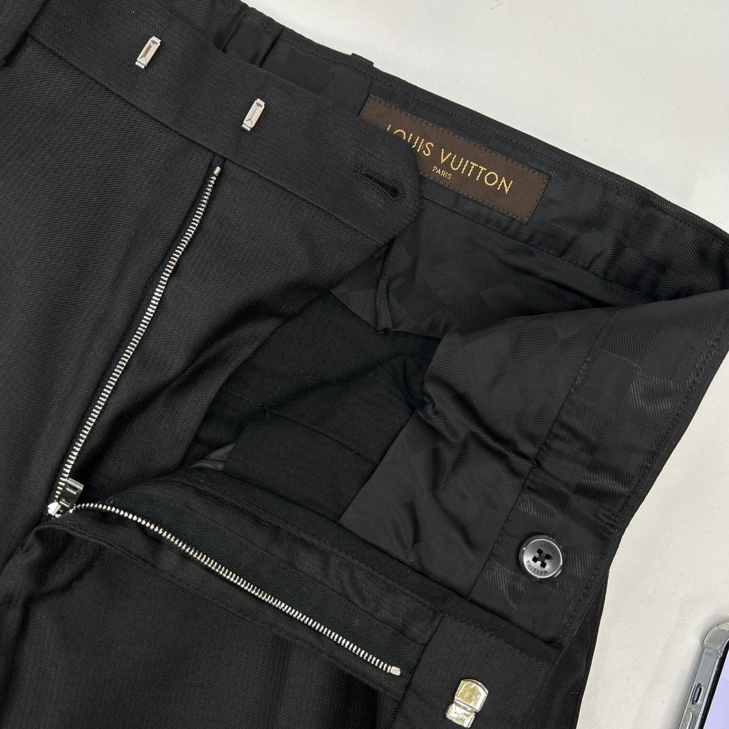 LOUIS VUITTON ルイヴィトン RM122F ブラック ウールシルク ピンストライプ 裏地ダミエ スーツセットアップ スーツ セットアップ