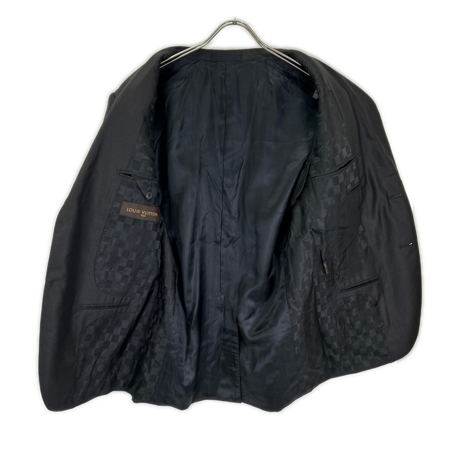 LOUIS VUITTON ルイヴィトン RM122F ブラック ウールシルク ピンストライプ 裏地ダミエ スーツセットアップ スーツ セットアップ