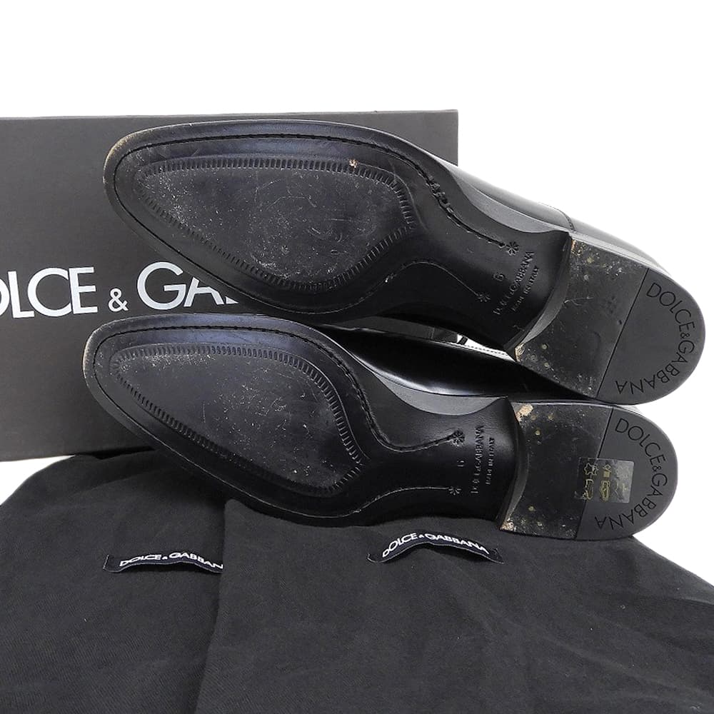 DOLCE&GABBANA ドルチェアンドガッバーナ 美品 レザー プレーントゥ ドレス シューズ メンズ ブラック 6 5981 シューズ