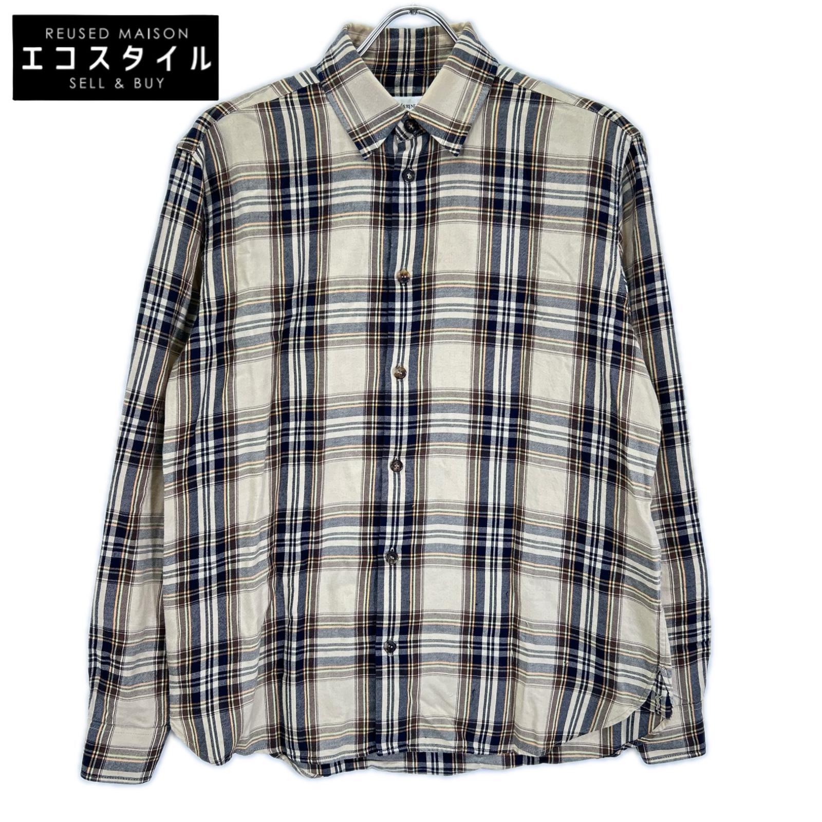 SAINT LAURENT PARIS サンローランパリ 838890 25FW ブラウン×ベージュ カサンドラ ラヴァリエールシャツ トップス