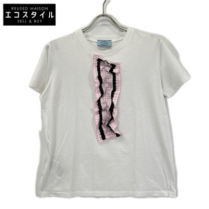 PRADA プラダ 17年 ホワイト デタッチャブル ピンクフリル Tシャツ トップス