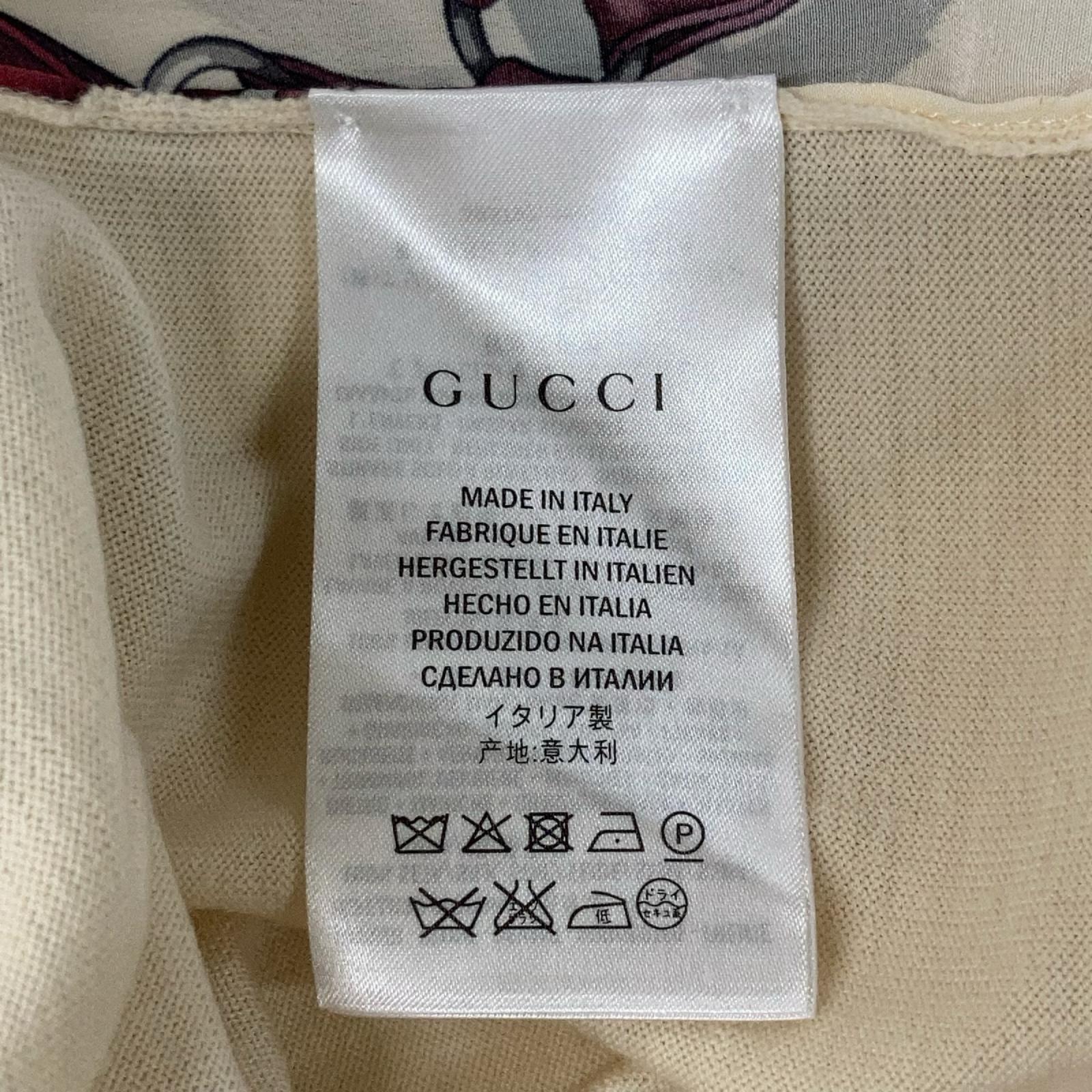 GUCCI グッチ 395797 アイボリー シルク×ウール 切替 柄 半袖ニット トップス