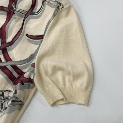 GUCCI グッチ 395797 アイボリー シルク×ウール 切替 柄 半袖ニット トップス