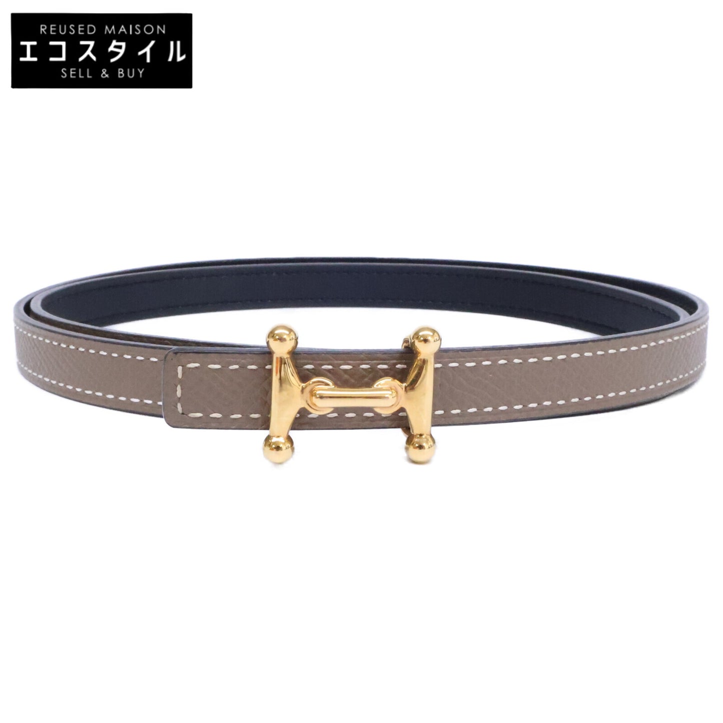 HERMES エルメス Y刻 モールH ミニバックル ブラック/エトゥープ ベルト
