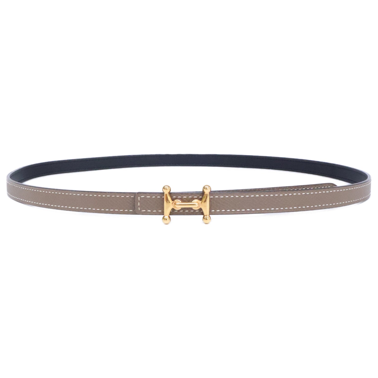 HERMES エルメス Y刻 モールH ミニバックル ブラック/エトゥープ ベルト