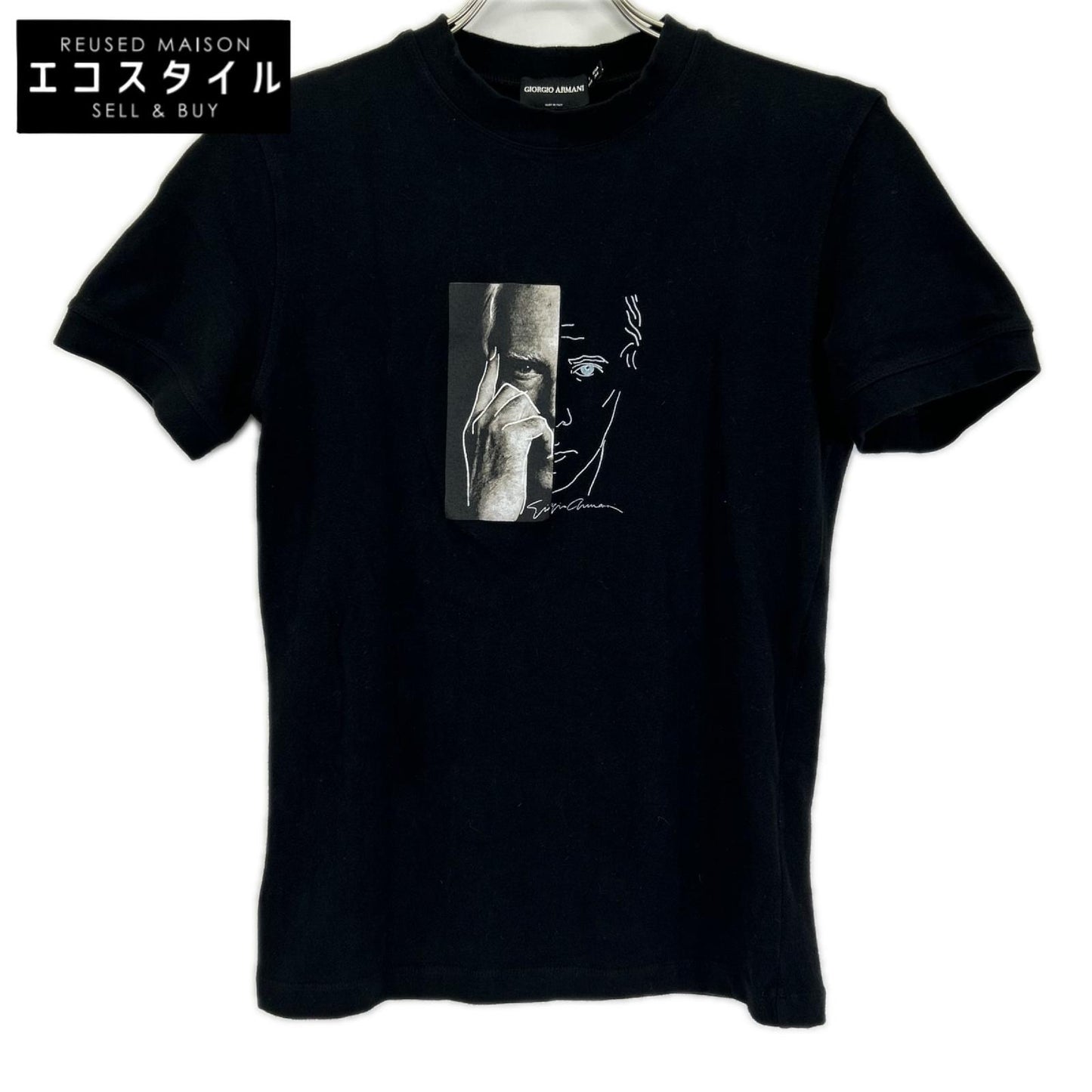 GIORGIOARMANI ジョルジオアルマーニ 90年代 ブラック プリント ポートフォリオ半袖 Tシャツ トップス