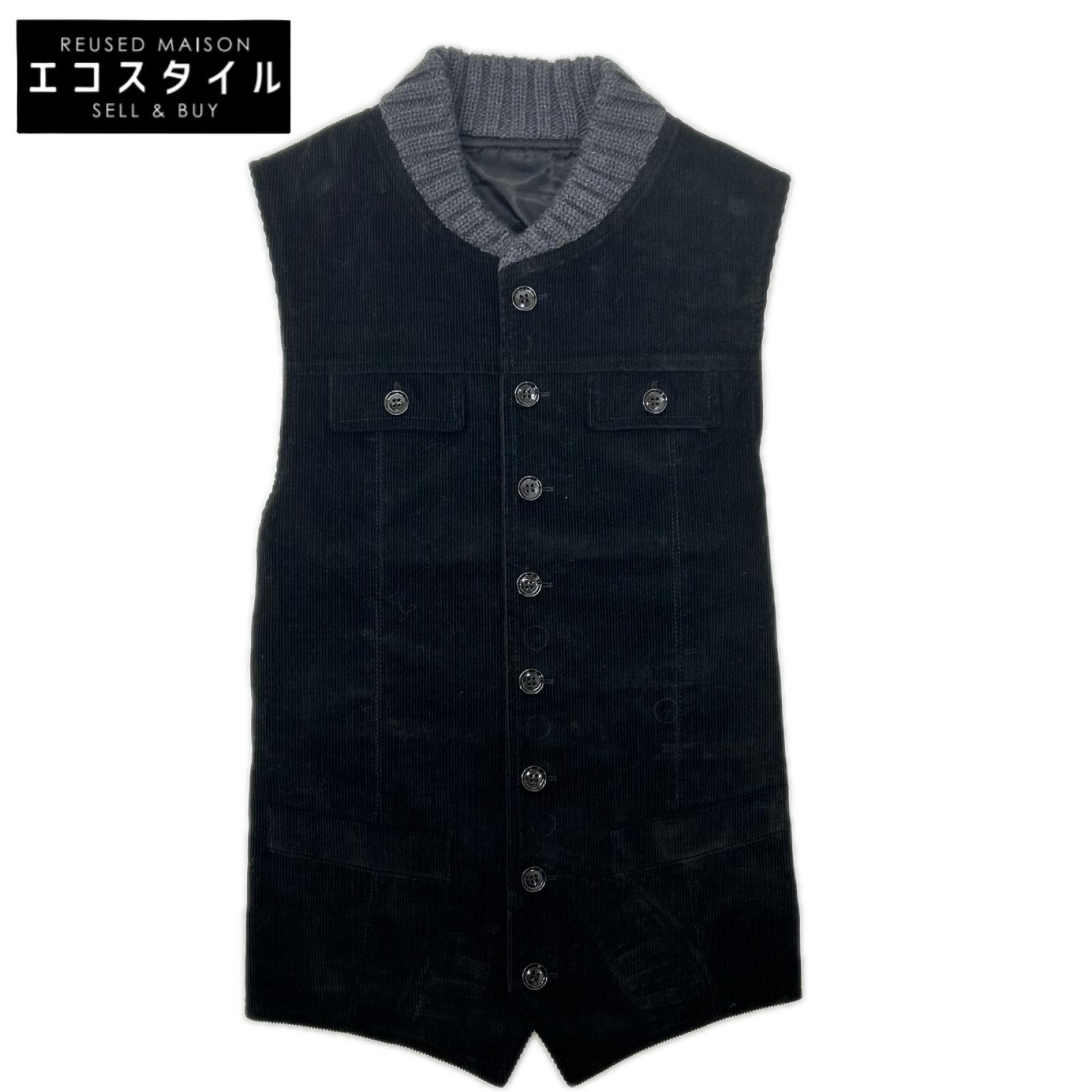 DOLCE&GABBANA ドルチェアンドガッバーナ G7152T ブラック×グレー コーデュロイ ニット切替 ベスト ベスト