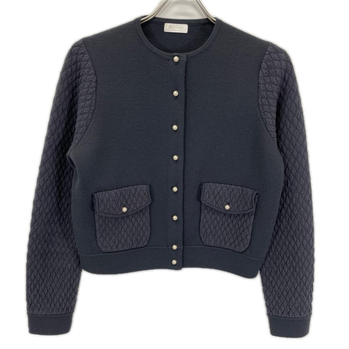 BALLSEY ボールジー 11-02-24-02103 グレー ウールコットンパールコンビ クルーネックカーディガン トップス