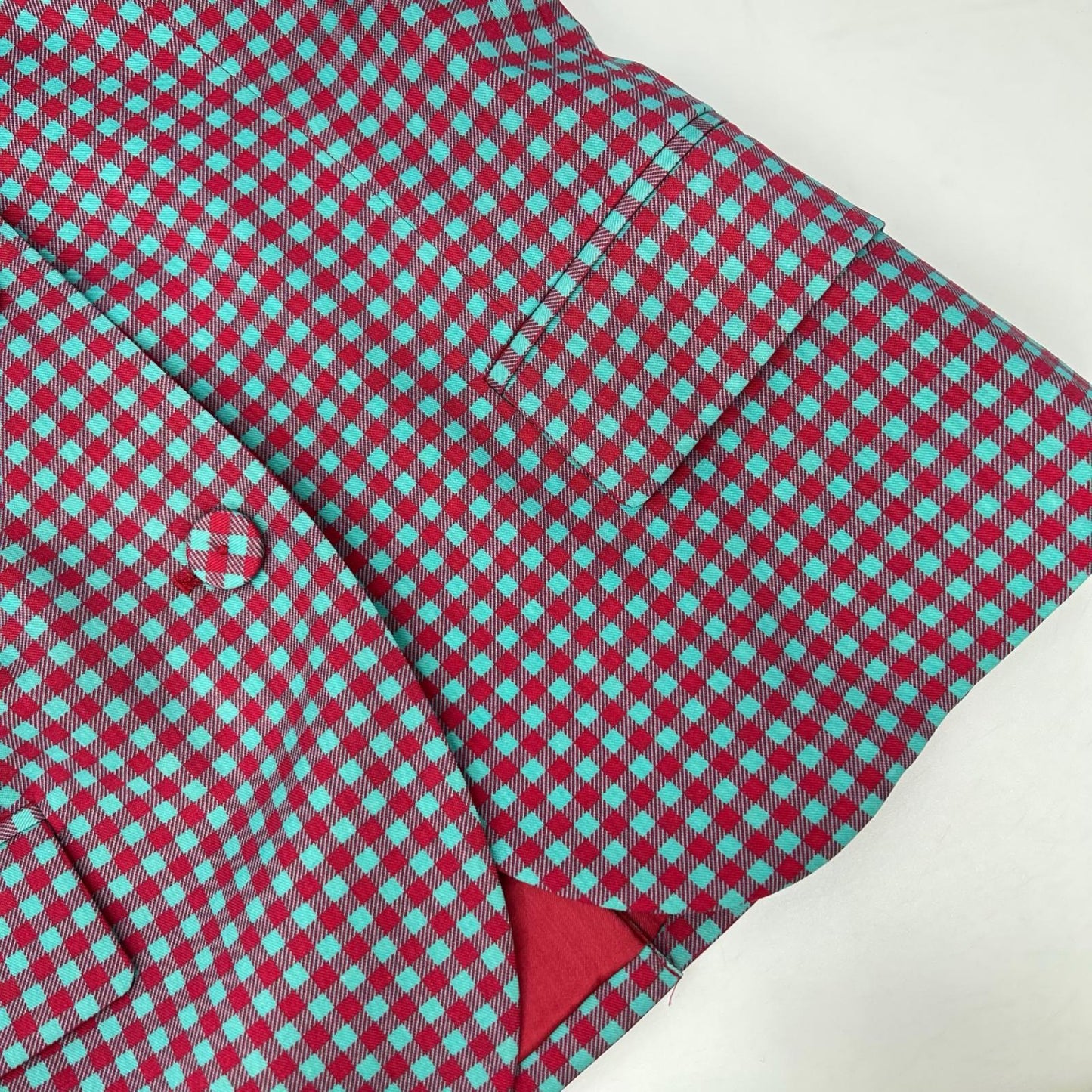 PRADA プラダ P577A S132 レッド×ターコイズ ギンガムチェック テーラードジャケット ジャケット
