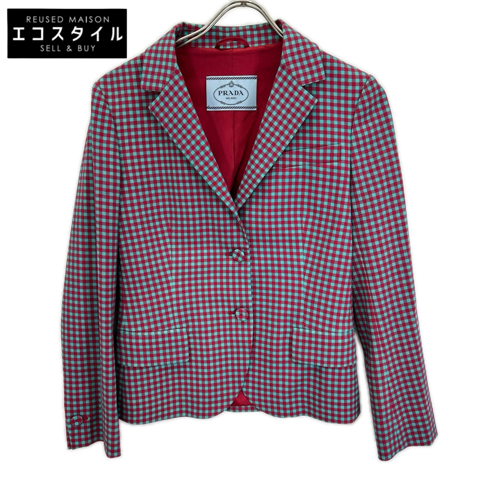 PRADA プラダ P577A S132 レッド×ターコイズ ギンガムチェック テーラードジャケット ジャケット