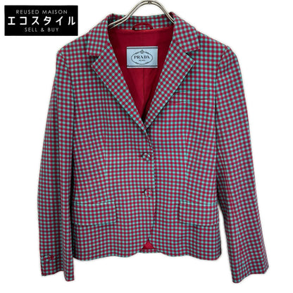 PRADA プラダ P577A S132 レッド×ターコイズ ギンガムチェック テーラードジャケット ジャケット