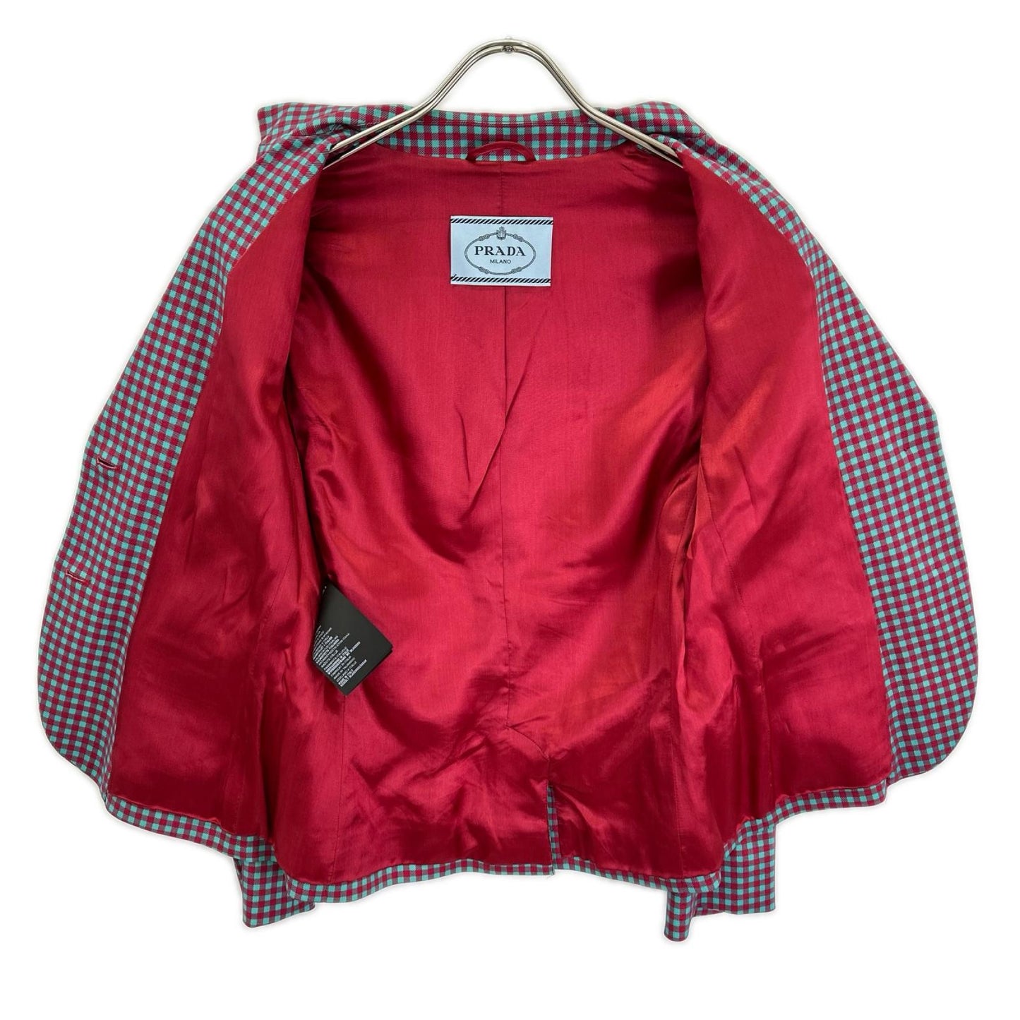 PRADA プラダ P577A S132 レッド×ターコイズ ギンガムチェック テーラードジャケット ジャケット