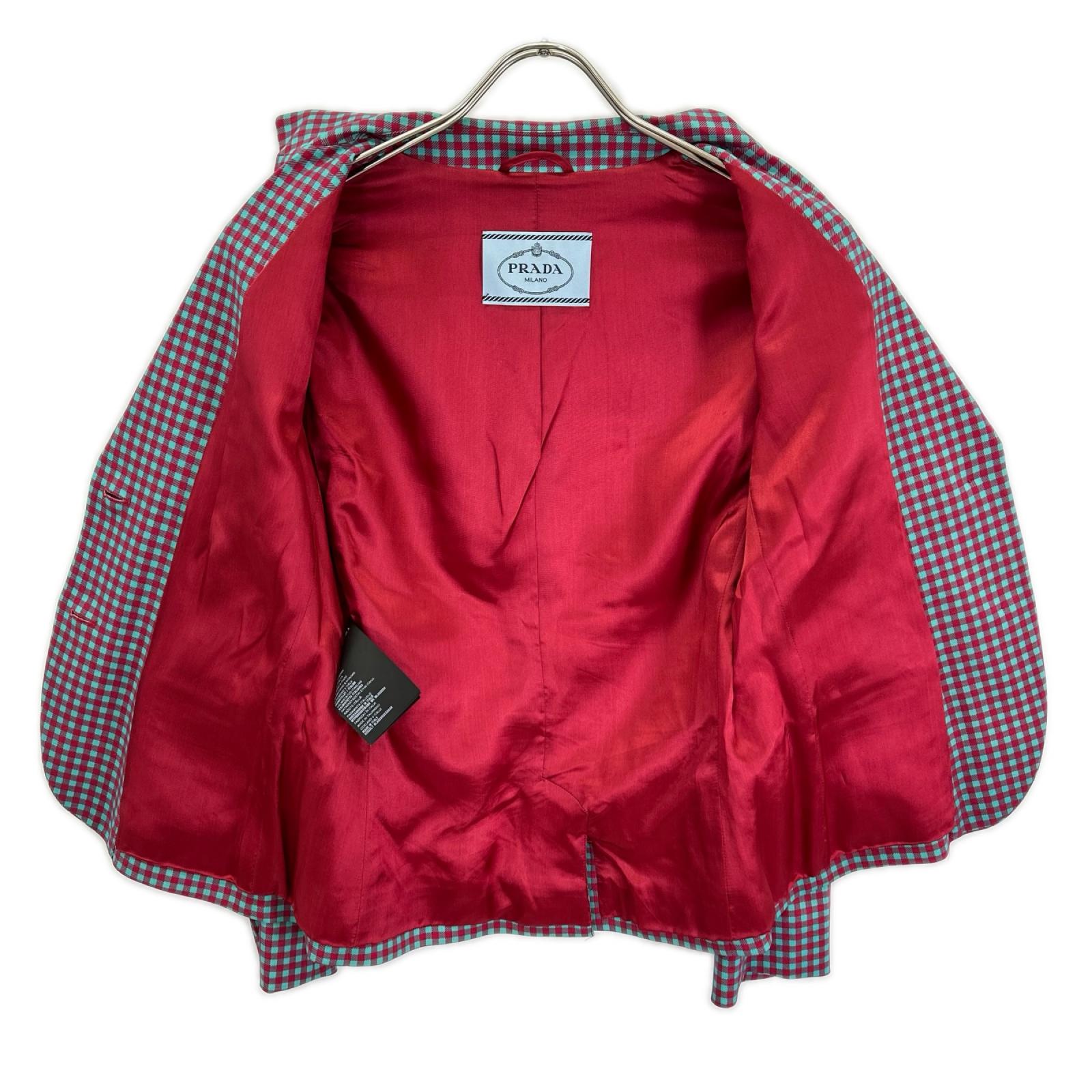 PRADA プラダ P577A S132 レッド×ターコイズ ギンガムチェック テーラードジャケット ジャケット