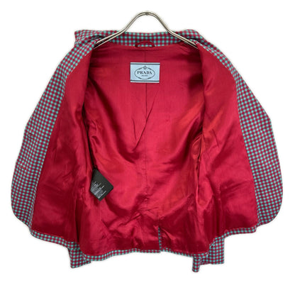 PRADA プラダ P577A S132 レッド×ターコイズ ギンガムチェック テーラードジャケット ジャケット
