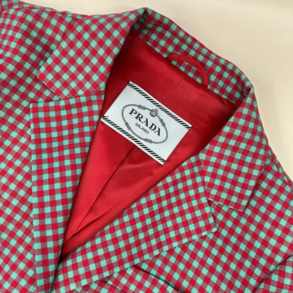 PRADA プラダ P577A S132 レッド×ターコイズ ギンガムチェック テーラードジャケット ジャケット
