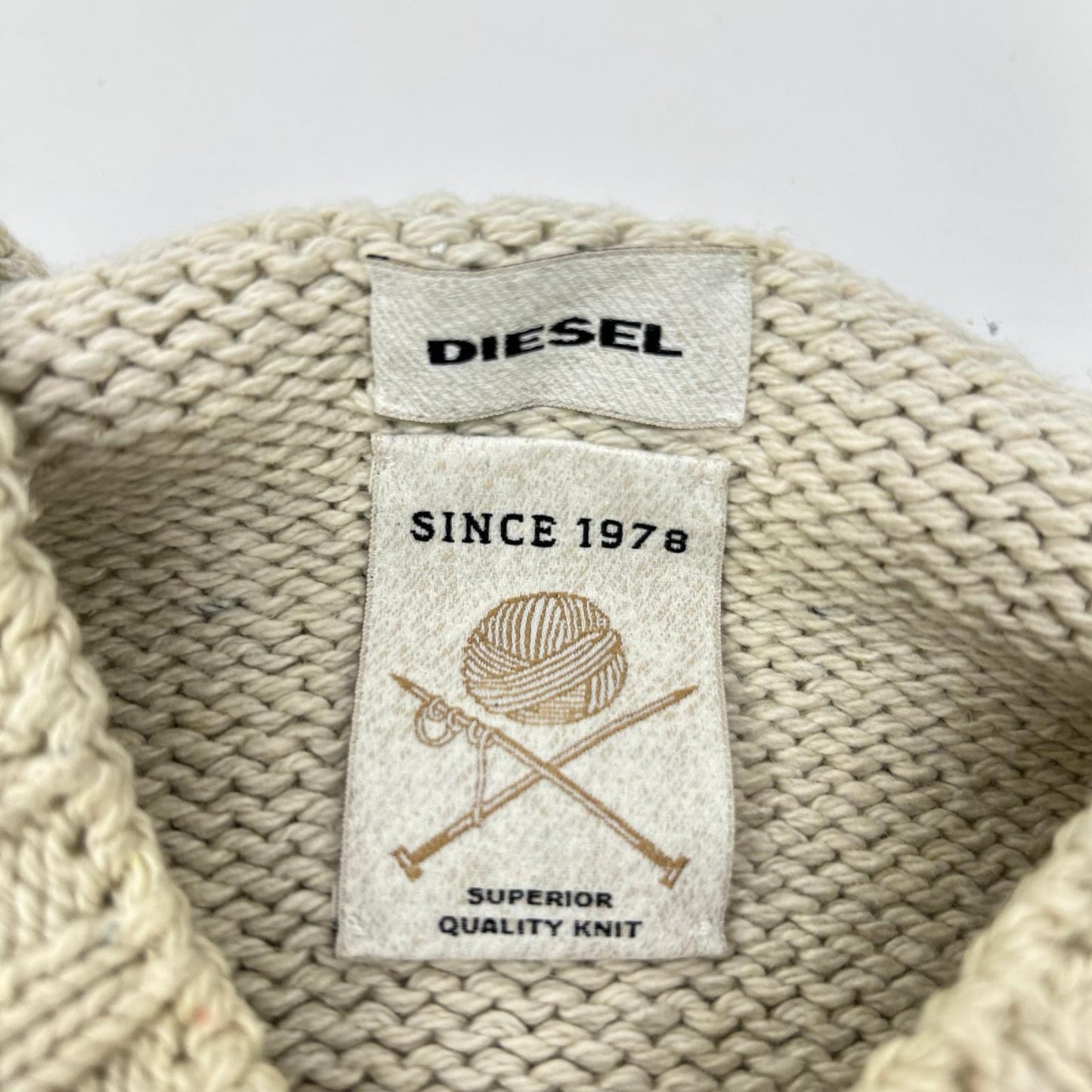 DIESEL ディーゼル アイボリー コットン混 マルチカラーデザイン クルーネックニット トップス