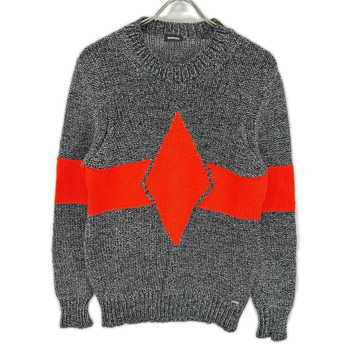 DIESEL ディーゼル グレー×オレンジ ダイヤモンドパターン クルーネックニット トップス
