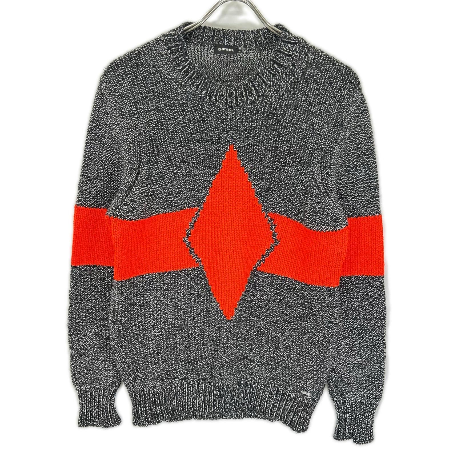 DIESEL ディーゼル グレー×オレンジ ダイヤモンドパターン クルーネックニット トップス