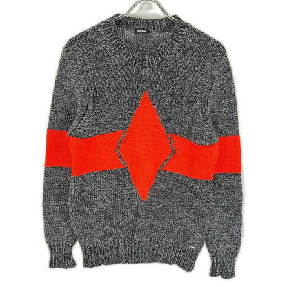 DIESEL ディーゼル グレー×オレンジ ダイヤモンドパターン クルーネックニット トップス