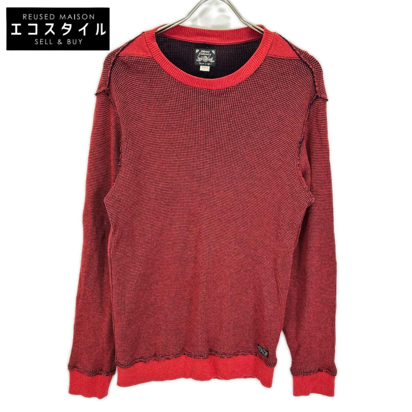 DIESEL ディーゼル 00s レッド×ブラック アーカイブ サーマルL/Sシャツ トップス
