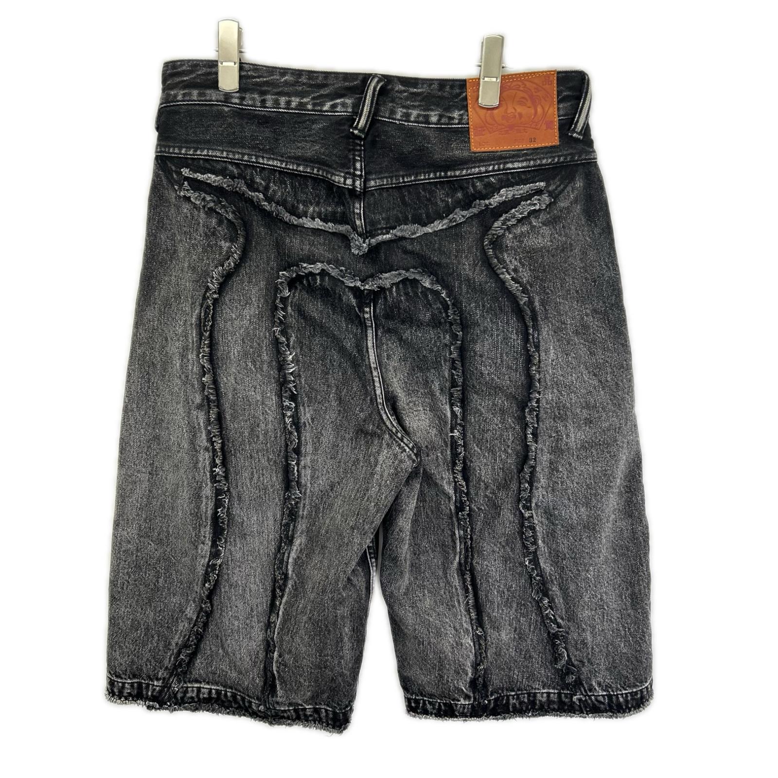 EVISU エヴィス 2EAHTM5DS7007FFDN ブラック ディストレスド大黒プリント ファッションフィット デニムショーツ パンツ ボトムス