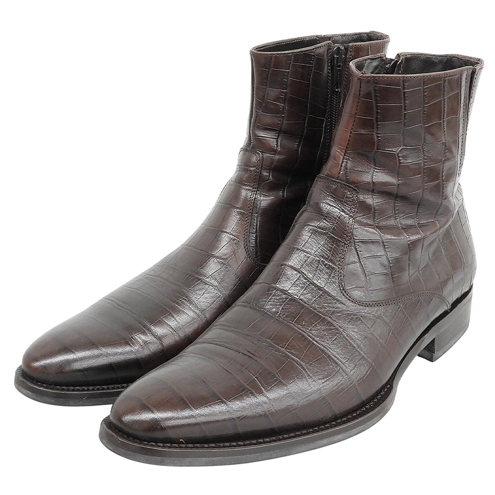 ANTONIO MAURIZI アントニオマウリッツィ 型押し レザー ブーツ シューズ メンズ ブラウン 42 1/2 シューズ