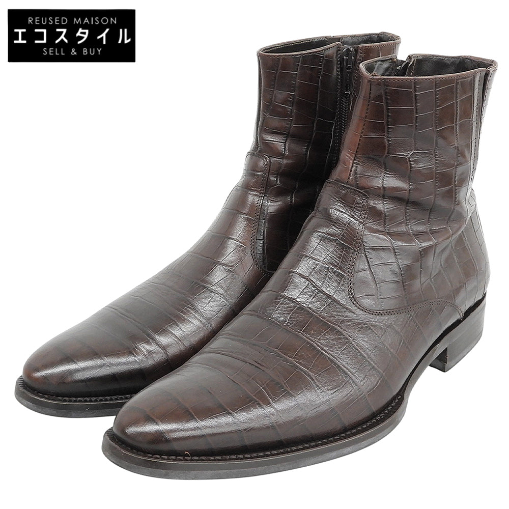ANTONIO MAURIZI アントニオマウリッツィ 型押し レザー ブーツ シューズ メンズ ブラウン 42 1/2 シューズ