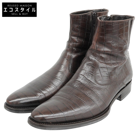 ANTONIO MAURIZI アントニオマウリッツィ 型押し レザー ブーツ シューズ メンズ ブラウン 42 1/2 シューズ