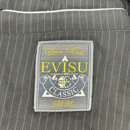 EVISU エヴィス ブラック カモメ刺繍 ストライプ テーパーフィット ウーブンパンツ ボトムス