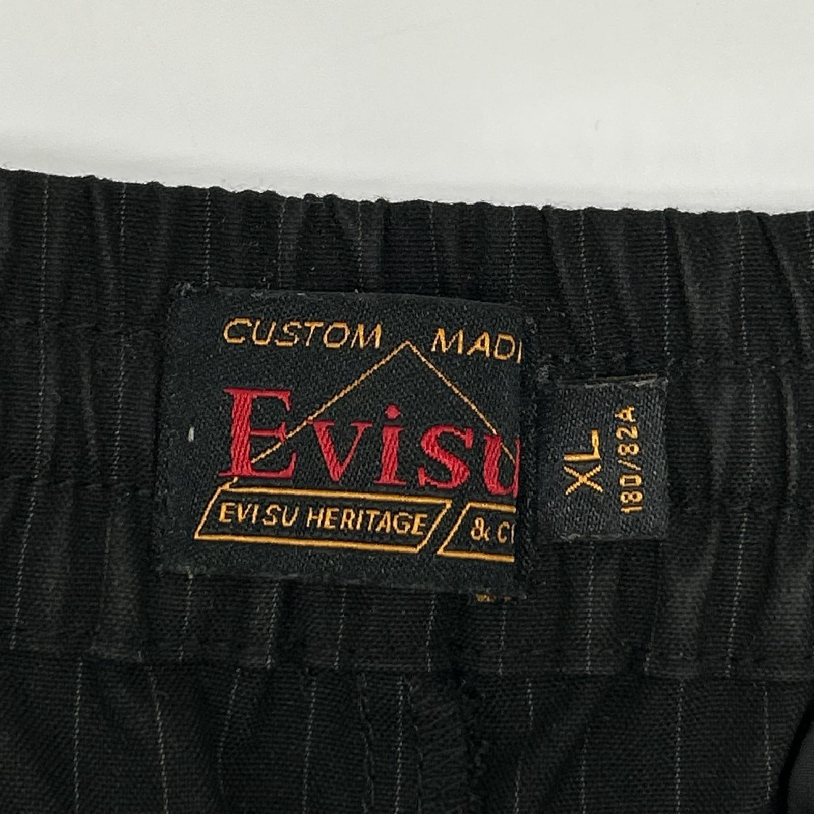 EVISU エヴィス ブラック カモメ刺繍 ストライプ テーパーフィット ウーブンパンツ ボトムス