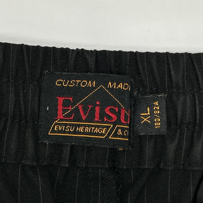 EVISU エヴィス ブラック カモメ刺繍 ストライプ テーパーフィット ウーブンパンツ ボトムス