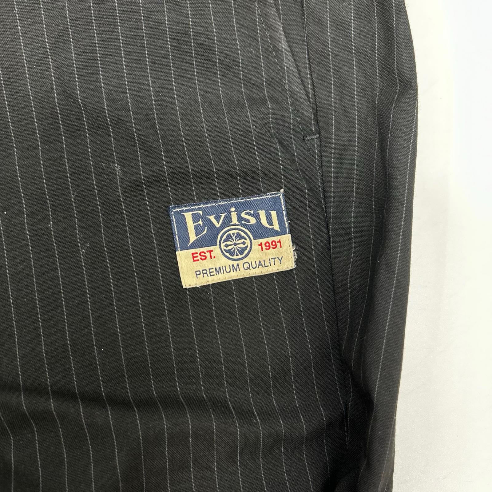 EVISU エヴィス ブラック カモメ刺繍 ストライプ テーパーフィット ウーブンパンツ ボトムス