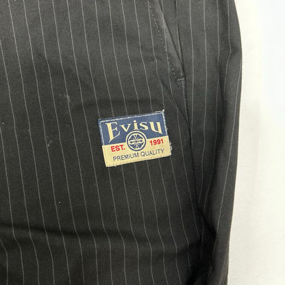 EVISU エヴィス ブラック カモメ刺繍 ストライプ テーパーフィット ウーブンパンツ ボトムス