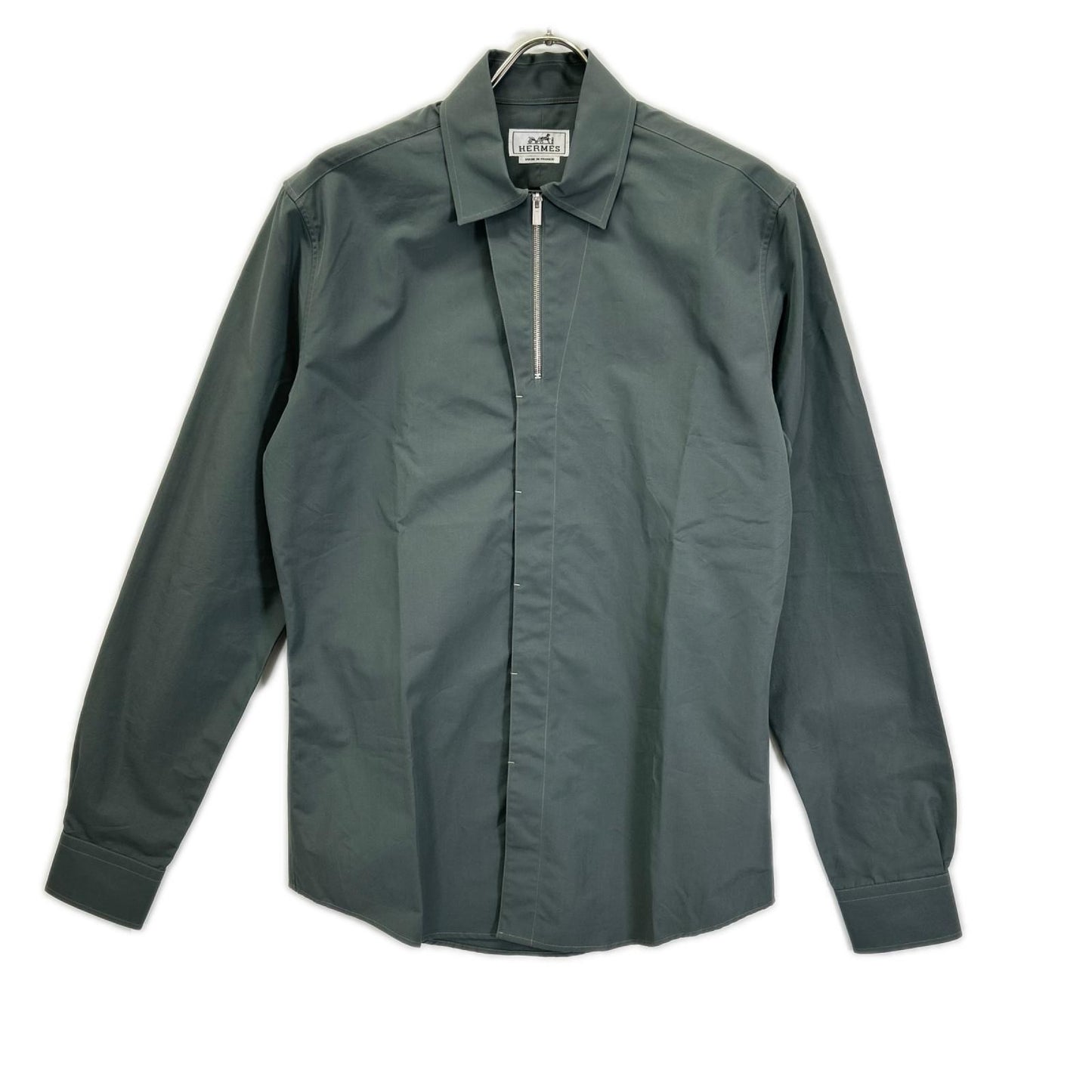 HERMES エルメス 92-5617 グレー ハーフジップ コットン 長袖シャツ トップス